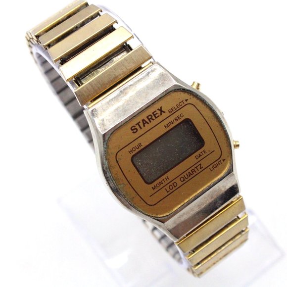 Starex Other - Vintage Starex Digital Watch Mens Gold Tone Stainless Steel LCD Quartz Retro 80s